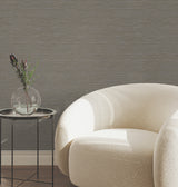Oasis Charcoal Faux Grasscloth Textured Non Woven Vinyl Unpasted Scrubbable Strippable High Performance Wallpaper by York Wallcoverings - UW1072