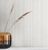 Line In The Sand White Woven Stripe Fabric-Backed Unpasted Vinyl Wallpaper by York Wallcoverings Atmosphere Digest Collection - UW1089N