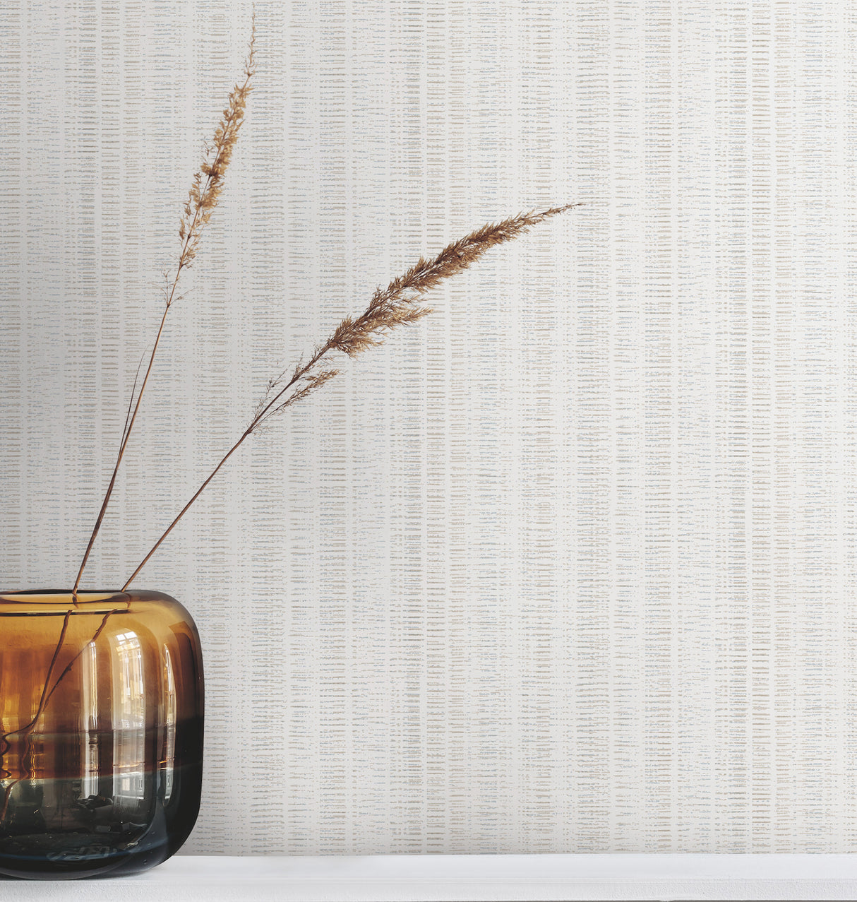 Line In The Sand White Woven Stripe by York Wallcoverings - Fabric Backed Osnaburg Vinyl Scrubbable Strippable High Performance Wallpaper - UW1089