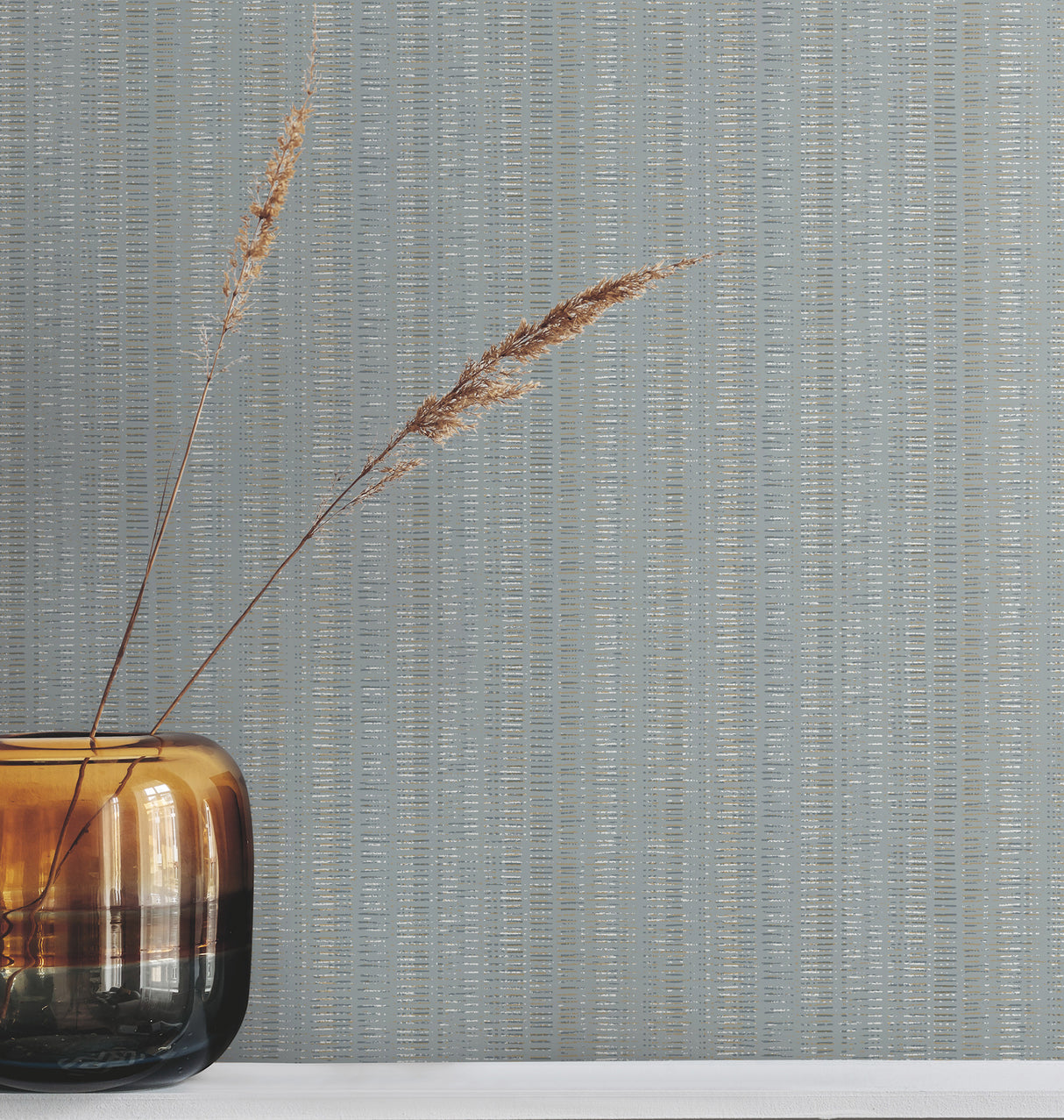 Line In The Sand Light Blue by York Wallcoverings Woven Stripe Fabric Backed Osnaburg Vinyl Wallpaper Scrubbable Strippable - UW1091