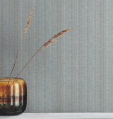 Line In The Sand Light Blue by York Wallcoverings Woven Stripe Fabric Backed Osnaburg Vinyl Wallpaper Scrubbable Strippable - UW1091