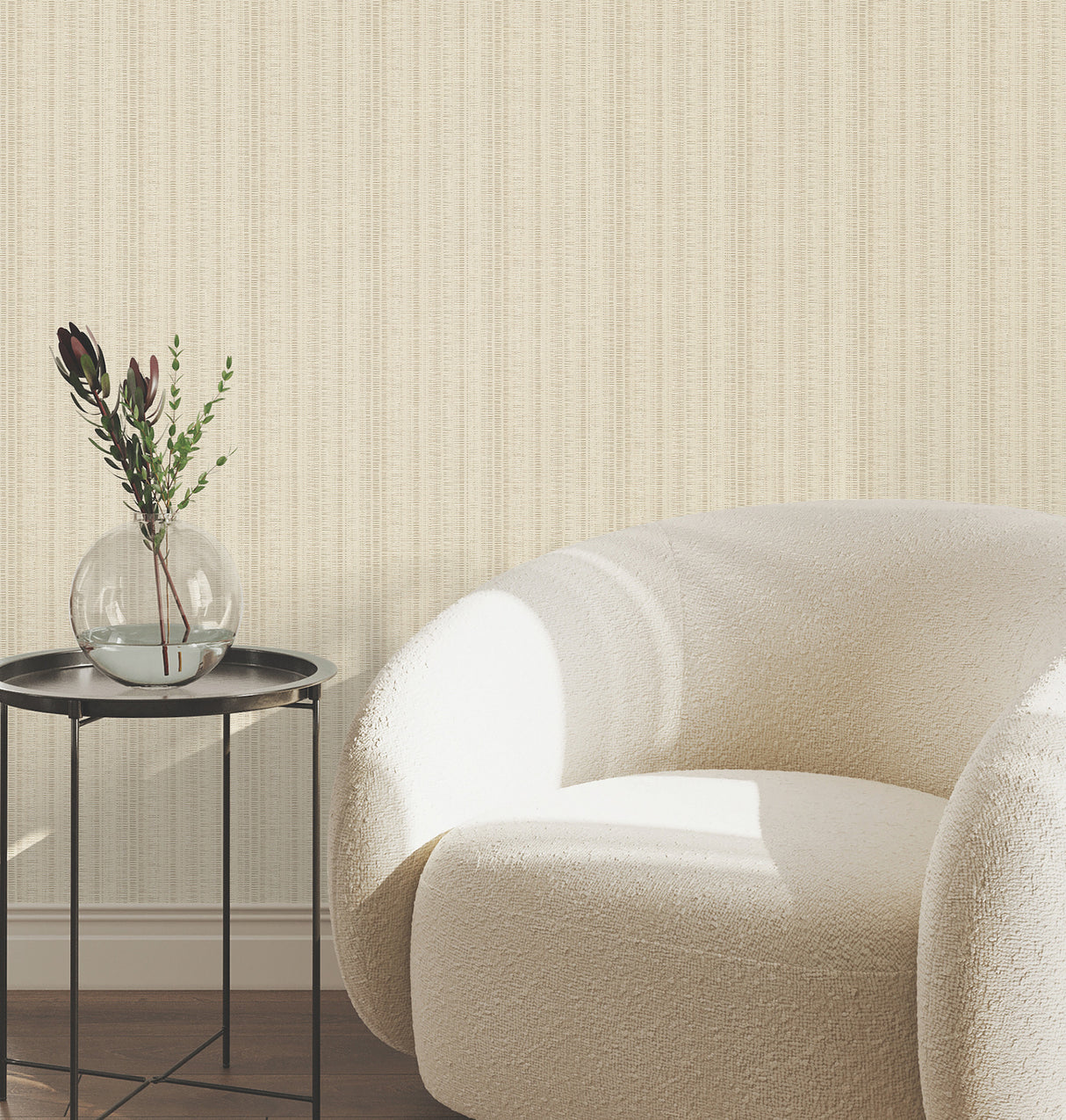 Line In The Sand Ash by York Wallcoverings Woven Stripe Unpasted Scrubbable Strippable Fabric Backed Vinyl Wallpaper Roll - UW1094N