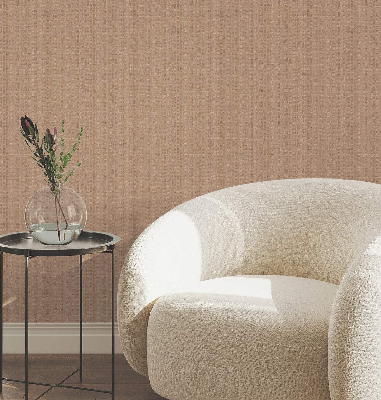 Line In The Sand Salmon by York Wallcoverings Unpasted Scrubbable Fabric-Backed Vinyl Woven Stripe Wallpaper 54 In Wide - UW1096