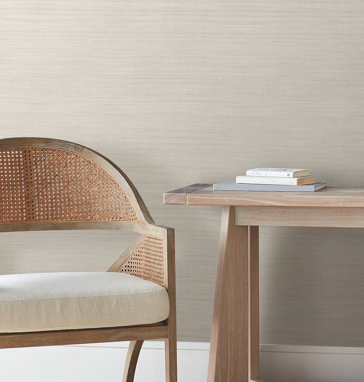 Silk Essence Cream Faux Silk Fabric Texture Horizontal Stripe Scrubbable Unpasted Non Woven Vinyl Wallpaper by York Wallcoverings - UW1100