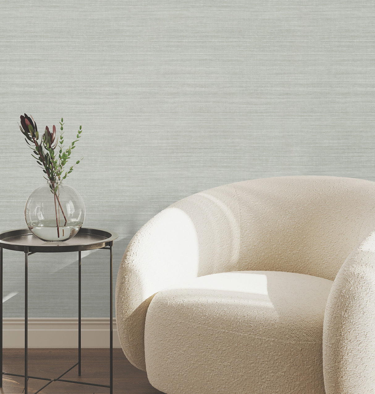Silk Essence Light Green by York Wallcoverings Faux Fabric Stripes Traditional Non-Woven Unpasted Scrubbable Sidewall Wallpaper - UW1105