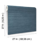 Silk Essence Indigo Faux Silk-Like Fabric Textured Horizontal Stripe Traditional Non Woven Vinyl Wallpaper by York Wallcoverings - UW1107N