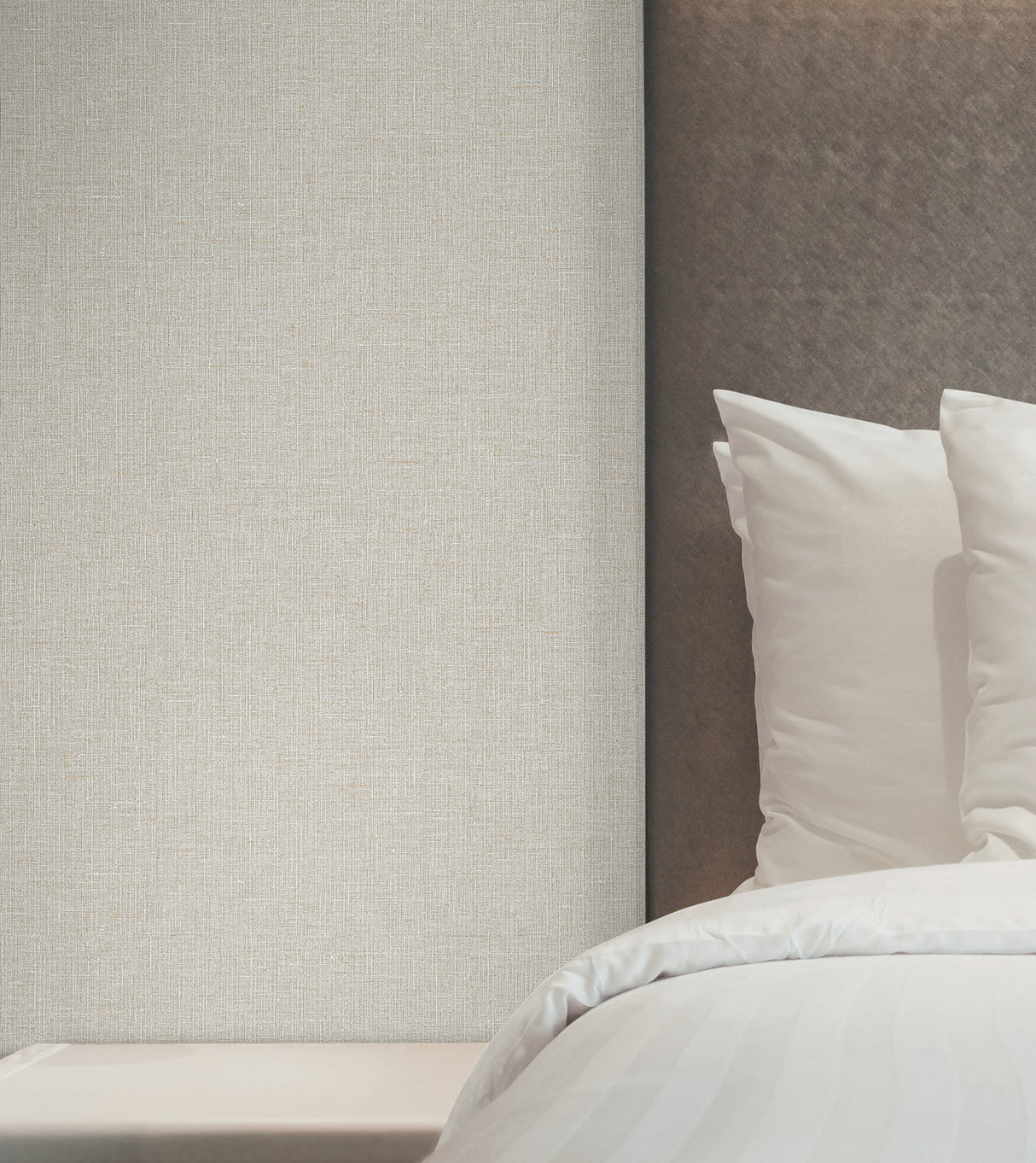 Heathered Linen Beige Faux Fabric Texture Wallpaper by York Wallcoverings Unpasted Scrubbable Non Woven Vinyl 54-in Wide - UW1124