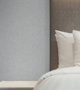 Heathered Linen Light Blue and Grey Faux Woven Fabric Texture Scrubbable Non-Woven Strippable Wallpaper by York Wallcoverings - UW1126