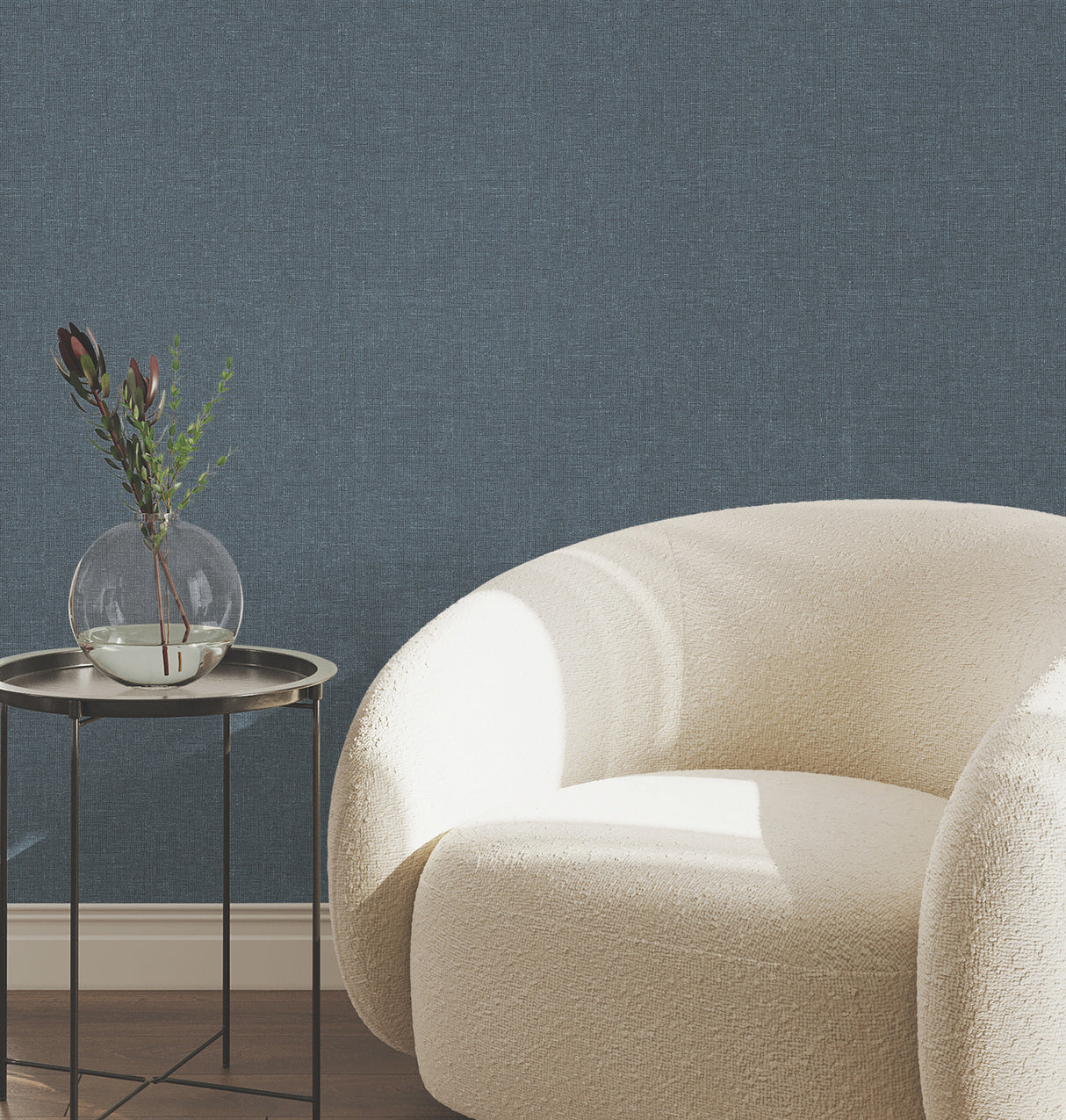 Heathered Linen Indigo by York Wallcoverings Faux Fabric Texture Unpasted Non Woven Vinyl Wallpaper Roll, 27 in x 27 ft, Covers 60.8 sq ft - UW1127N