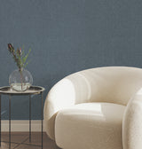 Heathered Linen Indigo Faux Fabric Texture Unpasted Non Woven Backed Vinyl Wallpaper by York Wallcoverings - UW1127
