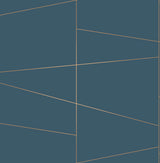 Fairmont Blue Deco Fracture geometric wallpaper with gold lines on a deep blue ground by Brewster, roll UW24789.