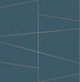 Fairmont Blue Deco Fracture geometric wallpaper with gold lines on a deep blue ground by Brewster, roll UW24789.