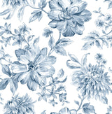 Gabriela Blue Floral Wallpaper with Botanical Flower Motif - Brewster UW25895