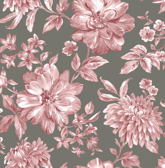 Gabriela Raspberry Floral Wallpaper with Botanical Flower Pattern - Brewster UW25897