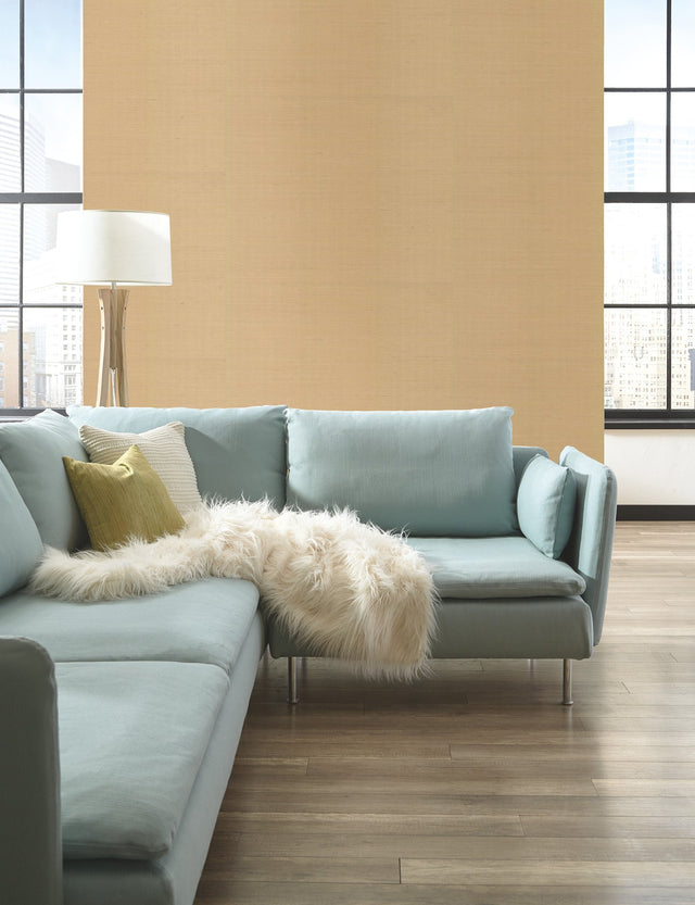 Plain Grass Beige Grasscloth Wallpaper with Textured Woven Look - York VG4400