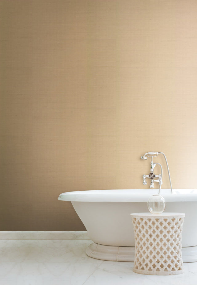 Plain Grass Beige Grasscloth Wallpaper with Textured Woven Look - York VG4400