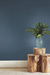 Plain Grass Sisal Grasscloth Navy Wallpaper with Solid Woven Texture - York VG4405