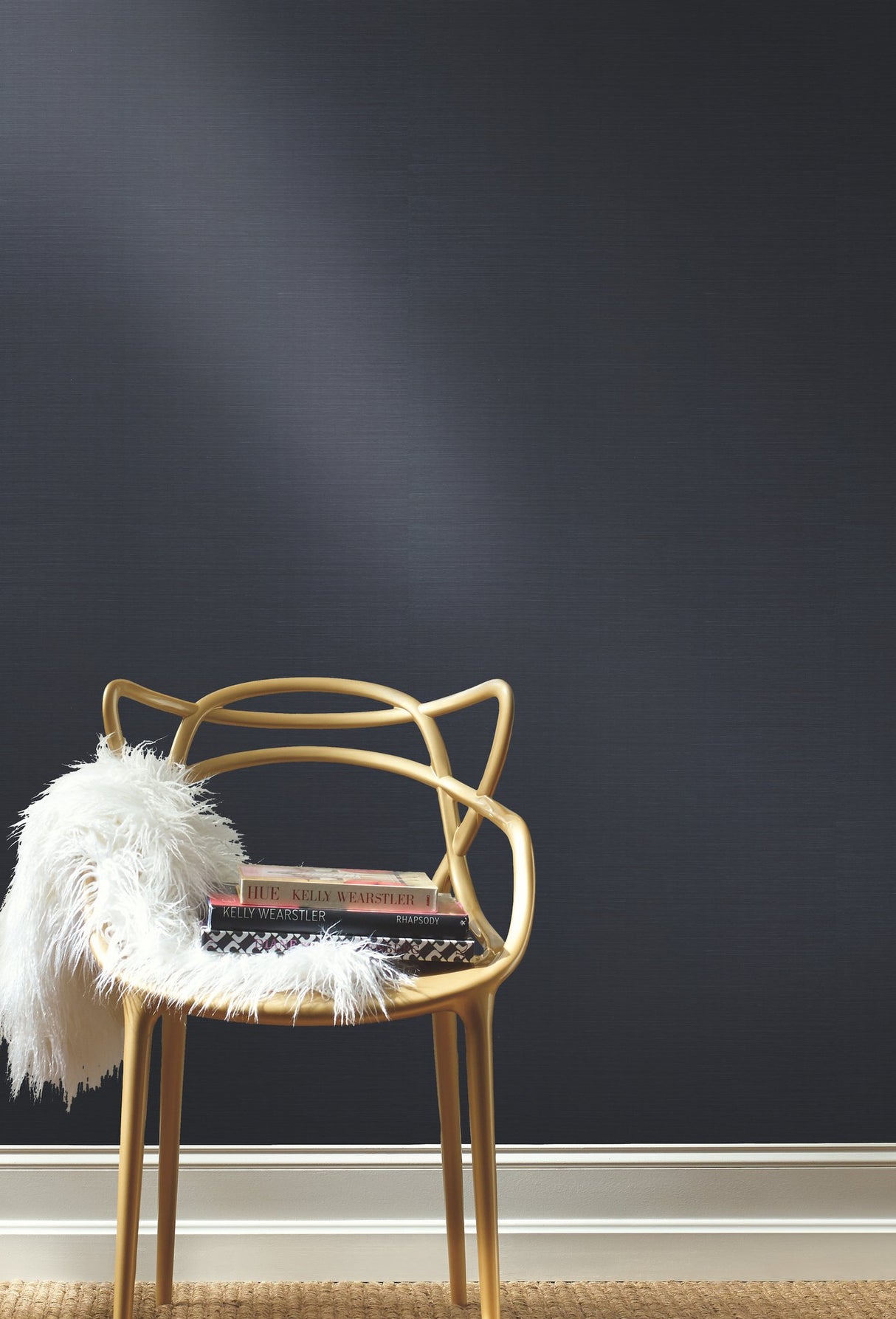 Plain Grass Sisal Grasscloth Navy Wallpaper with Solid Woven Texture - York VG4405