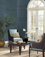 Plain Grass Sisal Grasscloth Navy Wallpaper with Solid Woven Texture - York VG4405