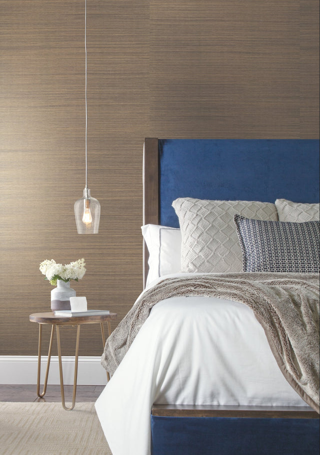 Multi Grass Brown Grasscloth Wallpaper with Natural Woven Texture - York VG4408