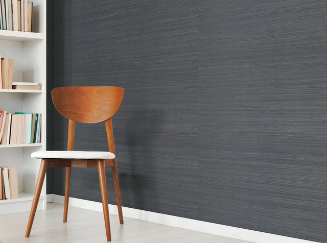Grass Grey & Black Grasscloth Wallpaper with Organic Woven Texture - York VG4409MH