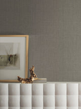 Crosshatch String Black & Grey Wallpaper with Woven Grasscloth Look - York VG4412