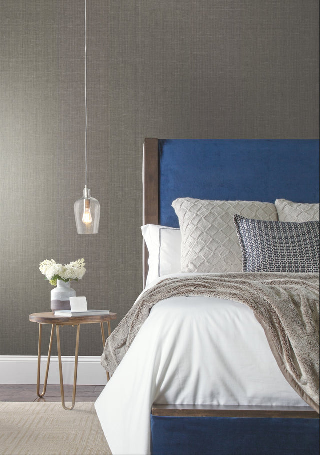 Crosshatch String Black & Grey Wallpaper with Woven Grasscloth Look - York VG4412