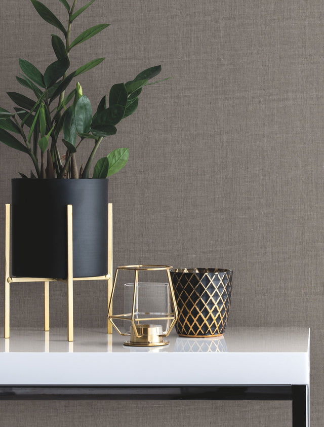 Crosshatch String Black & Grey Wallpaper with Woven Grasscloth Look - York VG4412