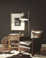 Inked Grass Charcoal Wallpaper with Natural Grasscloth Look - York VG4415