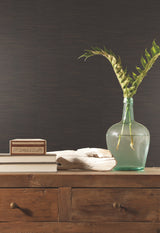 Inked Grass Charcoal Wallpaper with Natural Grasscloth Look - York VG4415