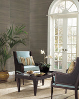 Sisal Grasscloth Silver Metallic Wallpaper in Charcoal with Metallic Grasscloth Texture - York VG4418
