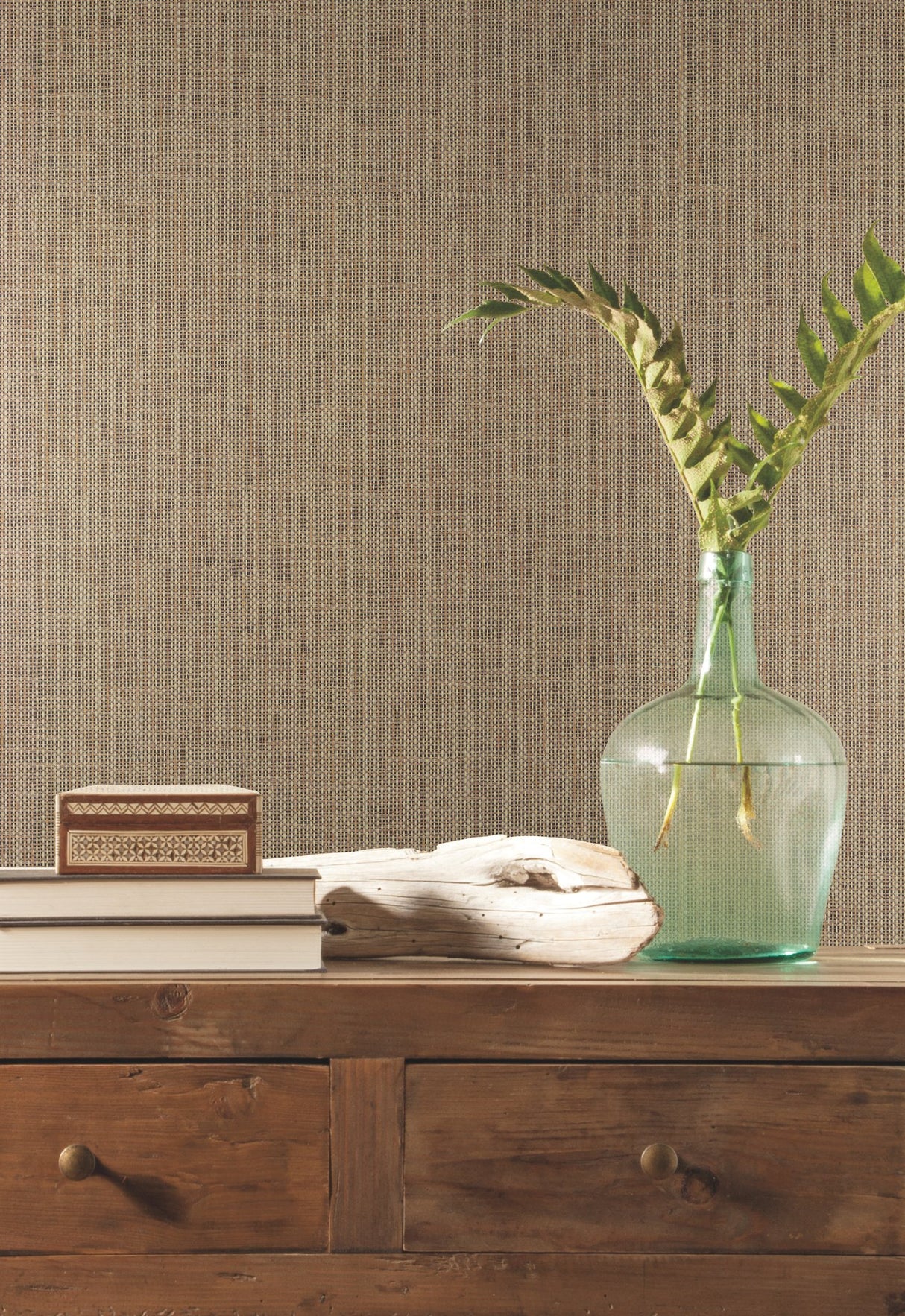Woven Crosshatch Ramie Grasscloth Beige Wallpaper with Textured Crosshatch Weave - York VG4423