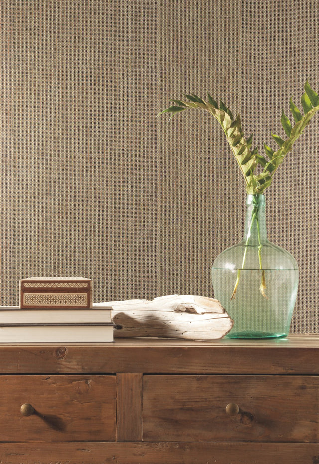 Woven Crosshatch Ramie Grasscloth Beige Wallpaper with Textured Crosshatch Weave - York VG4423
