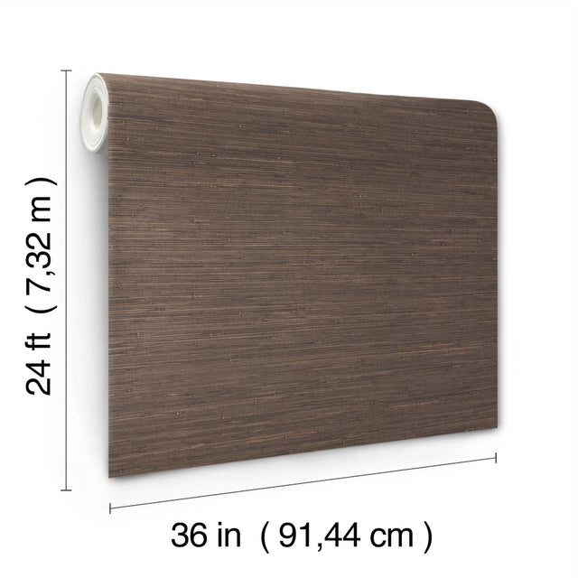 Knotted Grass Brown Grasscloth Wallpaper with Traditional Natural Weave - York VG4437GV