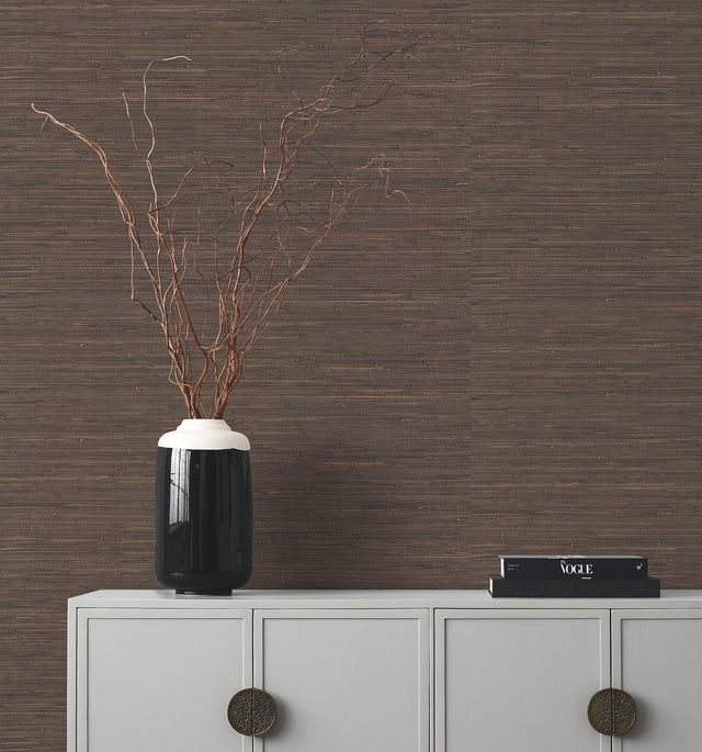 Knotted Grass Brown Grasscloth Wallpaper with Traditional Natural Weave - York VG4437GV