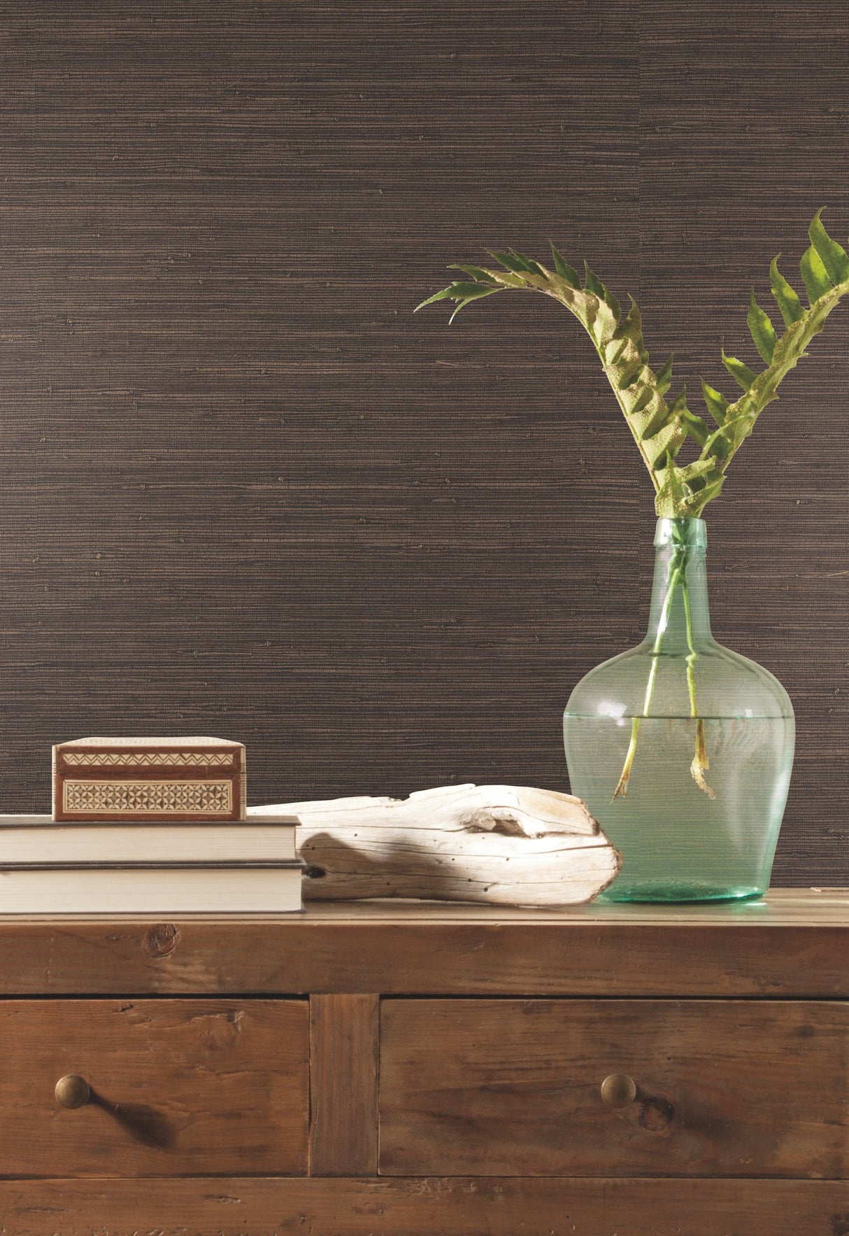 Knotted Grass Brown Grasscloth Wallpaper with Weaves Texture - York VG4437