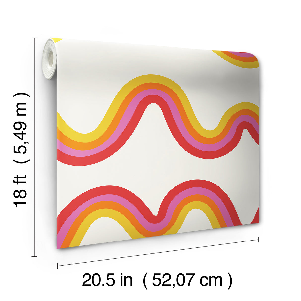 Beverly Slopes Pink Peel and Stick Wallpaper by NuWallpaper - Very Gay Paint x WallPops Retro Rainbow Wavy Stripe Modern Design - VGS6435