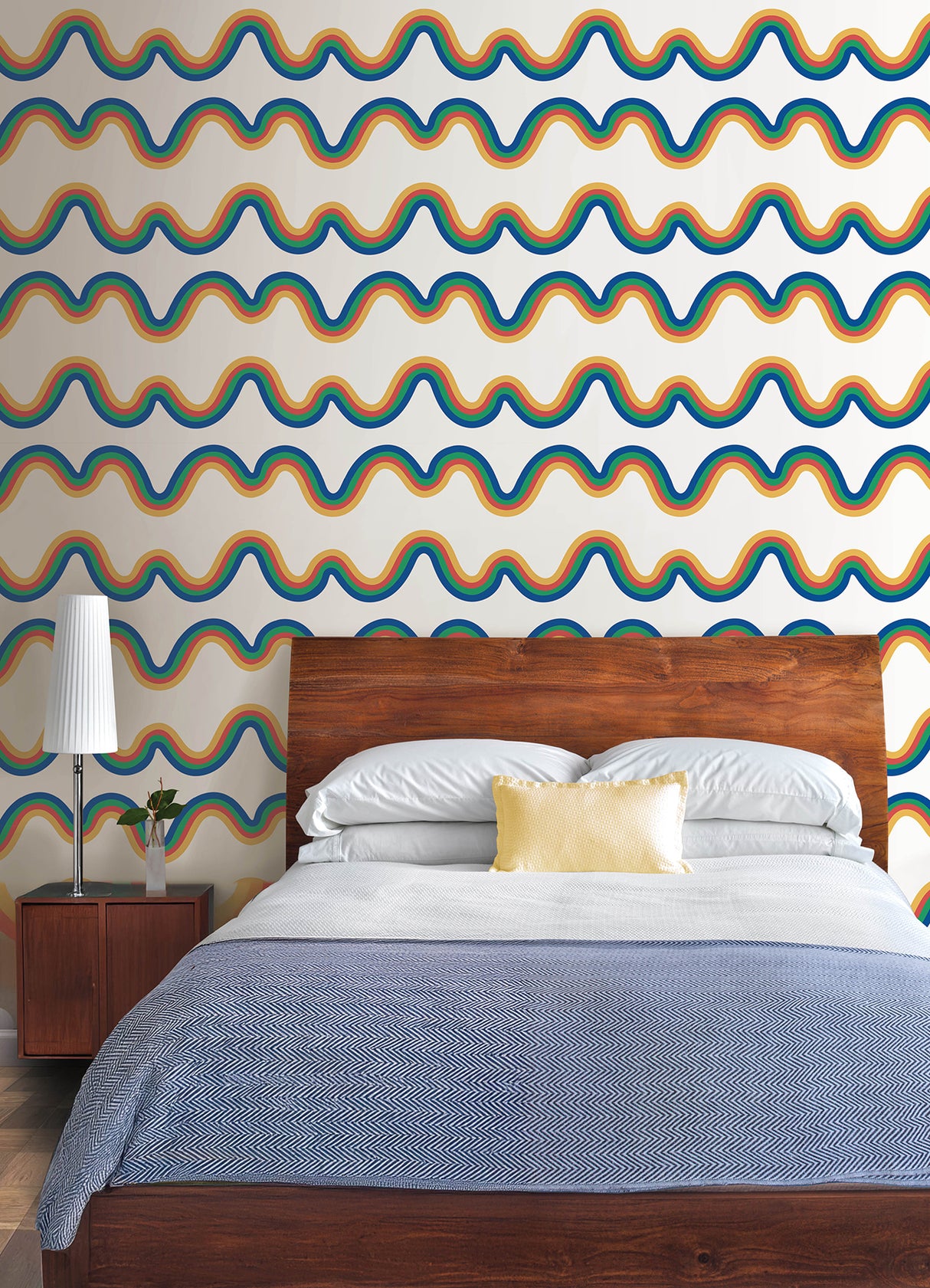 Beverly Slopes Blue by NuWallpaper Very Gay Paint Rainbow Wave Stripe Peel & Stick Wallpaper - VGS6436