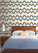 Beverly Slopes Blue by NuWallpaper Very Gay Paint Rainbow Wave Stripe Peel & Stick Wallpaper - VGS6436