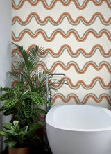 Beverly Slopes Tan by NuWallpaper - Very Gay Paint x WallPops Modern Neutral Tan Wavy Rainbow Stripe Peel and Stick Wallpaper VGS6437