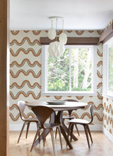 Beverly Slopes Tan by NuWallpaper - Very Gay Paint x WallPops Modern Neutral Tan Wavy Rainbow Stripe Peel and Stick Wallpaper VGS6437