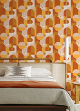 Boxanne Orange Retro Geometric Peel and Stick Wallpaper by NuWallpaper for Very Gay Paint x WallPops Fully Removable Vinyl Wallpaper - VGS6439