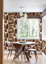 Boxanne Tan by NuWallpaper Very Gay Paint Geometric Modern Peel and Stick Wallpaper Tan Brown Arches Circles Vinyl Roll VGS6440