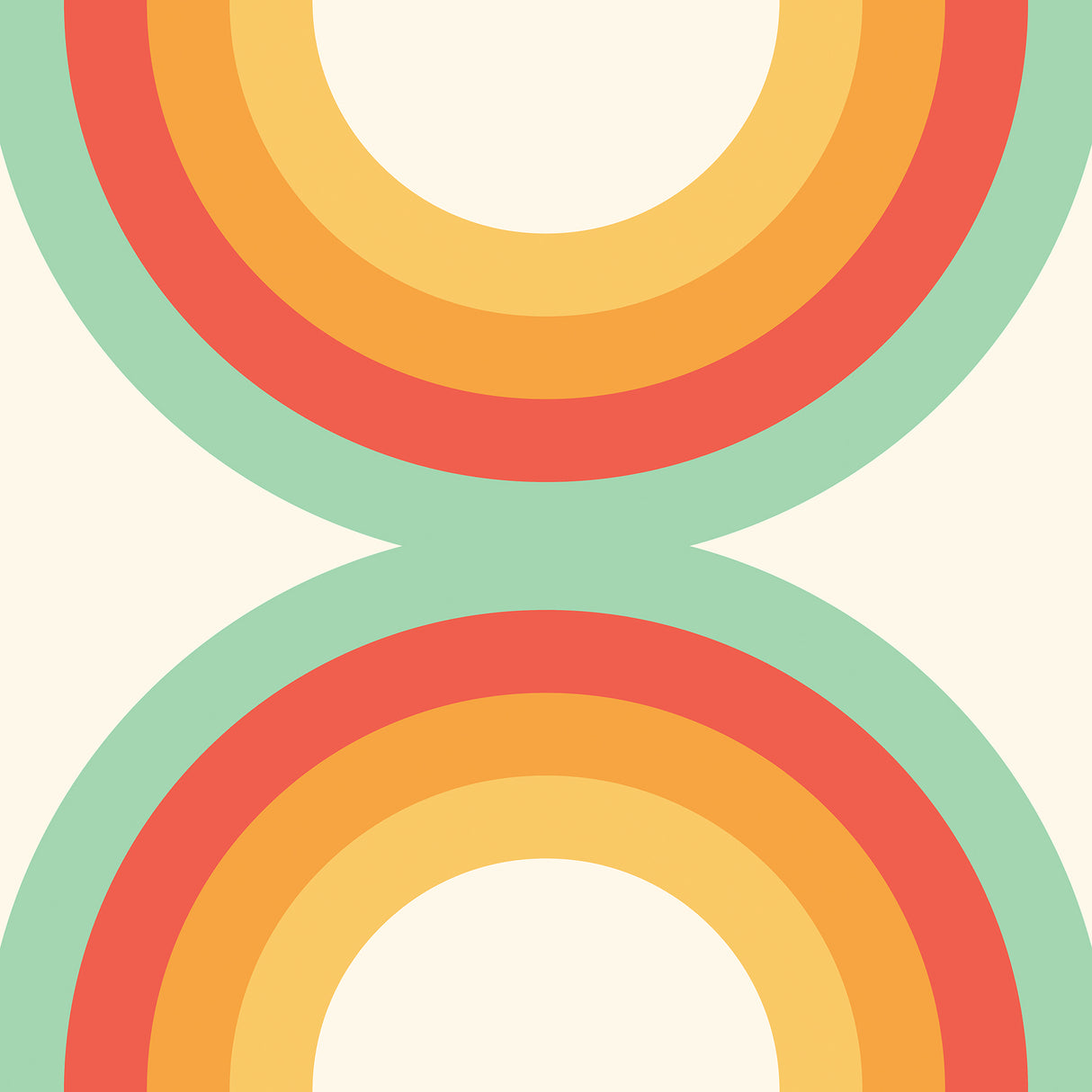 Sir Culls Orange Peel and Stick Wallpaper by NuWallpaper featuring bold retro geometric circles in orange, red, and teal on a cream background