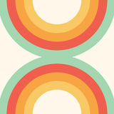 Sir Culls Orange Peel and Stick Wallpaper by NuWallpaper featuring bold retro geometric circles in orange, red, and teal on a cream background