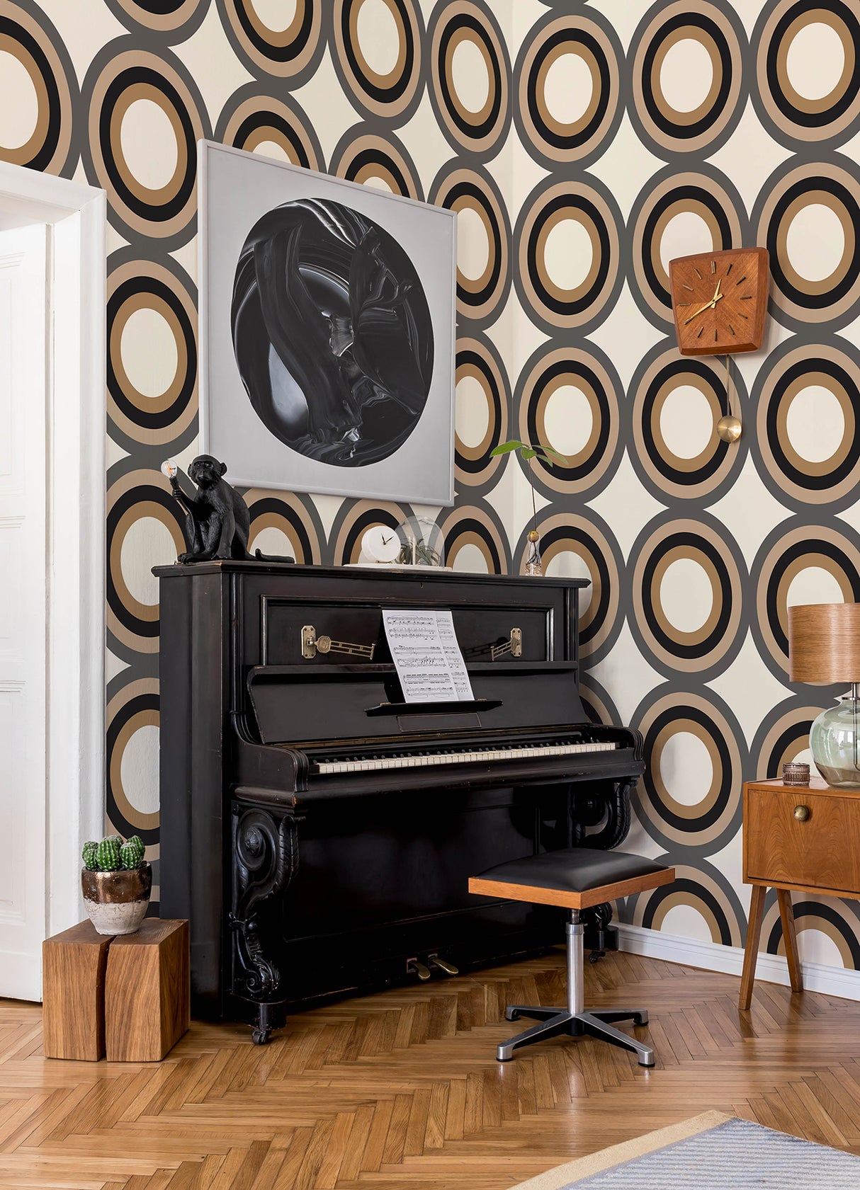Sir Culls Black by NuWallpaper Bold Retro Circle Geometric Peel and Stick Wallpaper Very Gay Paint x WallPops Collection - VGS6443