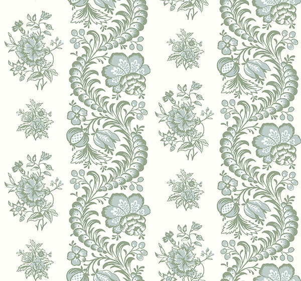 Beaumont Green Floral Stripe Wallpaper by Antonina Vella, roll view – VP1301