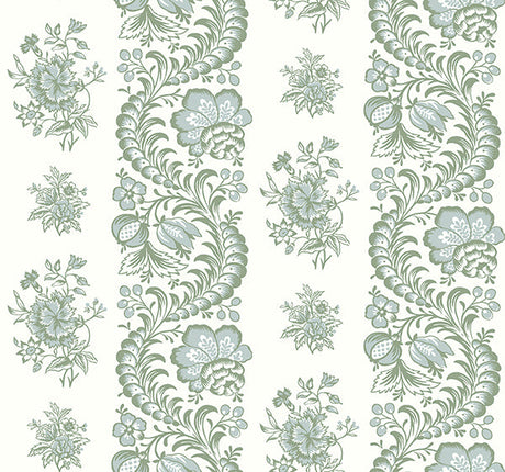 Beaumont Green Floral Stripe Wallpaper by Antonina Vella, roll view – VP1301