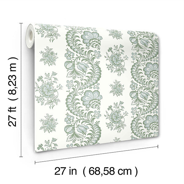 Beaumont Green by Antonina Vella Floral Stripe Wallpaper – York Designer Series VP1301
