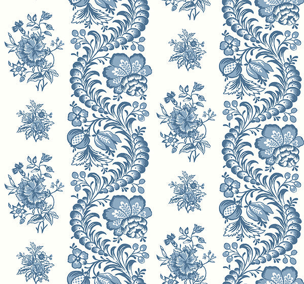 Beaumont Blue Floral Stripe Wallpaper roll and pattern - VP1302